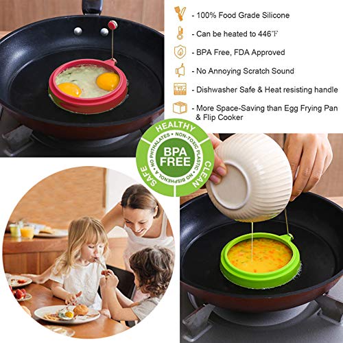 Non Stick Silicone Egg Ring,5-Pack Egg Cooking Rings with Oil Brush & Pancake Shovel,Egg Mold Rings for Fried Egg McMuffin Sandwiches,Frying Eggs,Breakfast Household Kitchen Cooking Tool Omelette - Thumbnail 7