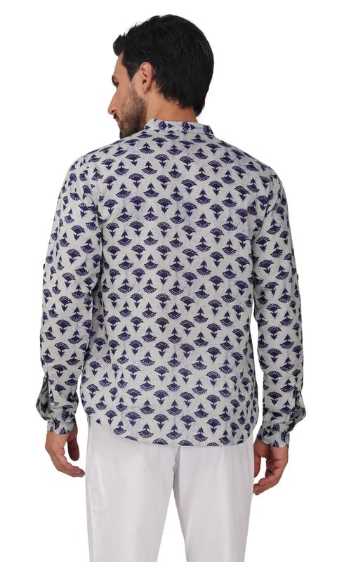 Image of Vastraa Fusion Men's Handloom Weaving Pure Cotton Short Kurta, Round Collar, Full Sleeves,Button Kurta, Ethnic Wear