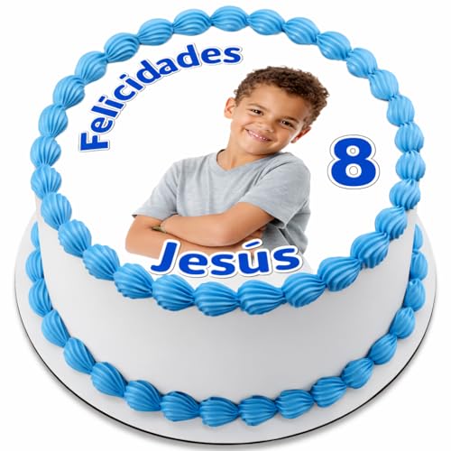FOTO COMESTIBLE, Fácil Personalización con Nombre, Edad y Texto, Foto Comestibles para Tartas de Cumpleaños, Varios Tamaños, DISCO