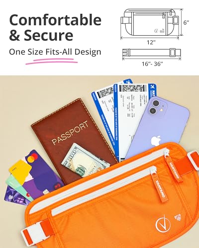 Image of Vantamo Money Belt with RFID For Men & Women, Hidden Passport Holder for Travel, 2 Compartment Travel Fanny Pack for Women Anti Theft
