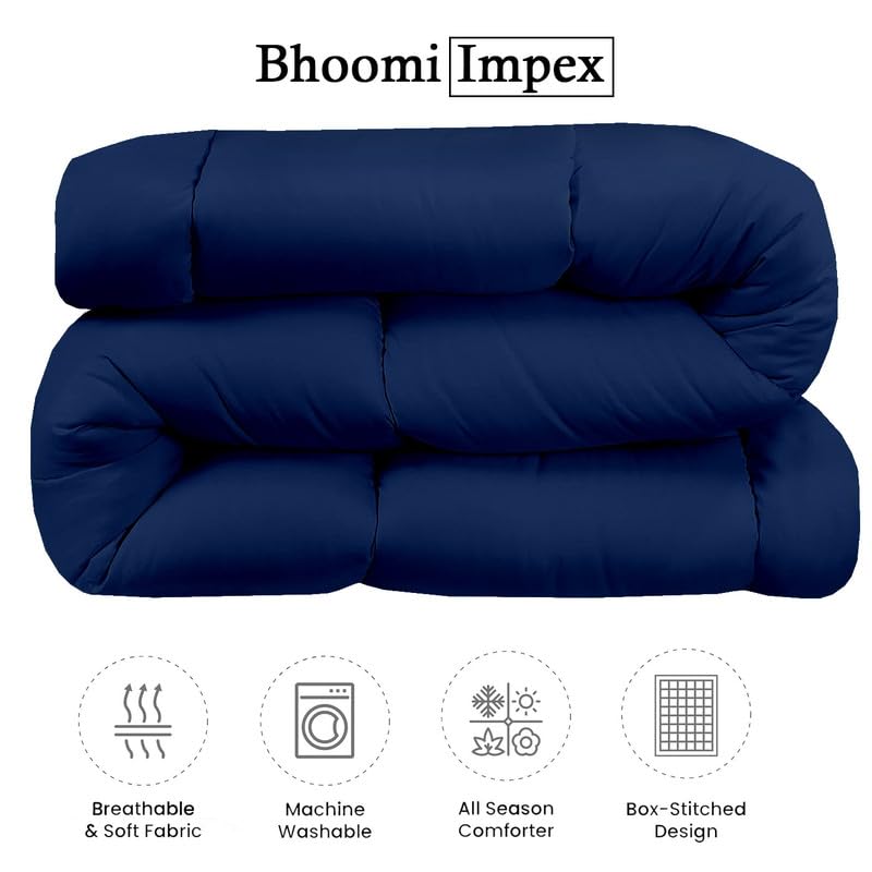 Image of Lightweight Comforter for Double Bed - Ultra Soft & Breathable Summer Blanket | Thin & Cozy Dohar /Duvet - 200 GSM - Navy Blue