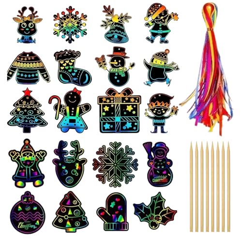 60 Stück Weihnachten Kratzbilder für Kinder, Weihnachten...