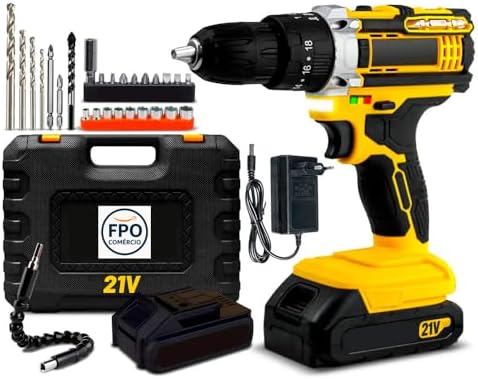 Kit Furadeira e Parafusadeira de Impacto 21V Sem Fio com 2 Bateri...