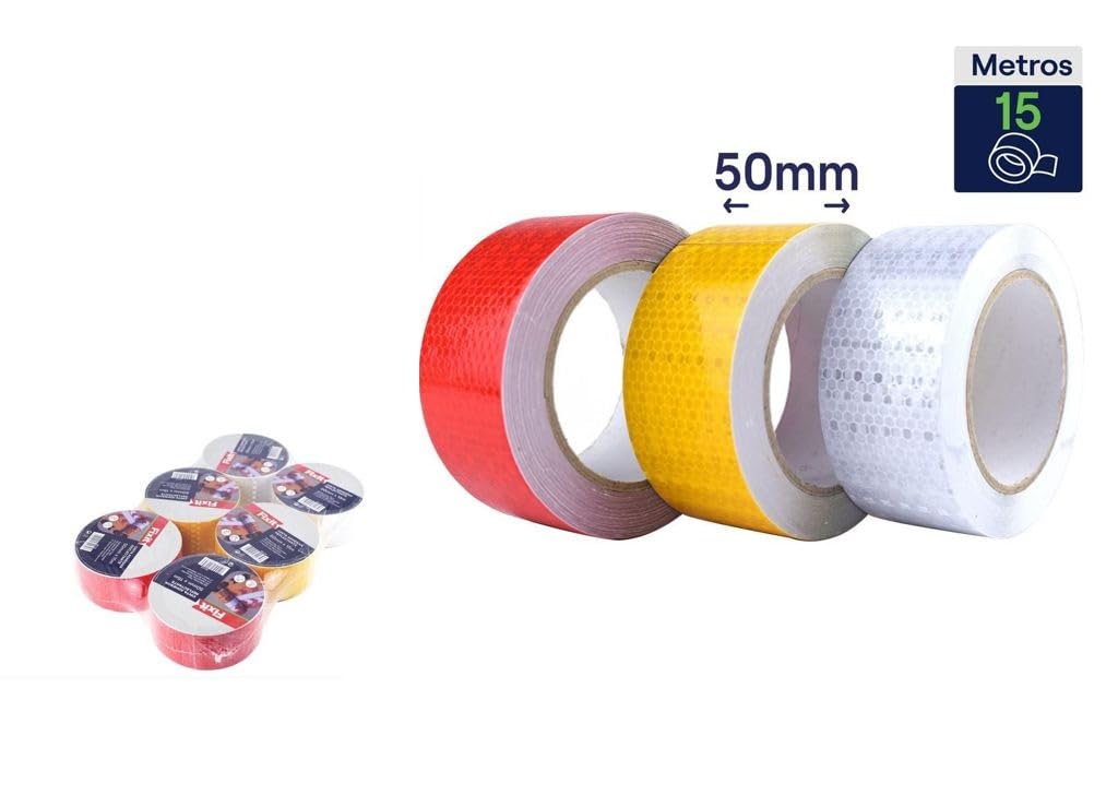 DRW Cinta señalizacion reflectante adhesiva 6 unidades 50mm x 15 m