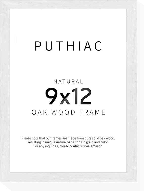 puthiac 9x12 Oak Wood Picture Frams - Minimalist 9x12 Oak Wood Frames, 9"x12" Picture Frame Wood, Natural Solid Wooden Picture Frames for Wall Art Photo and Prints(1 Pack, White)
