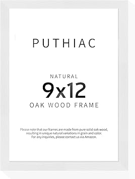 puthiac 9x12 Oak Wood Picture Frams - Minimalist 9x12 Oak Wood Frames, 9"x12" Picture Frame Wood, Natural Solid Wooden Picture Frames for Wall Art Photo and Prints(1 Pack, White)