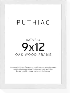puthiac 9x12 Oak Wood Picture Frams - Minimalist 9x12 Oak Wood Frames, 9"x12" Picture Frame Wood, Natural Solid Wooden Picture Frames for Wall Art Photo and Prints(1 Pack, White)
