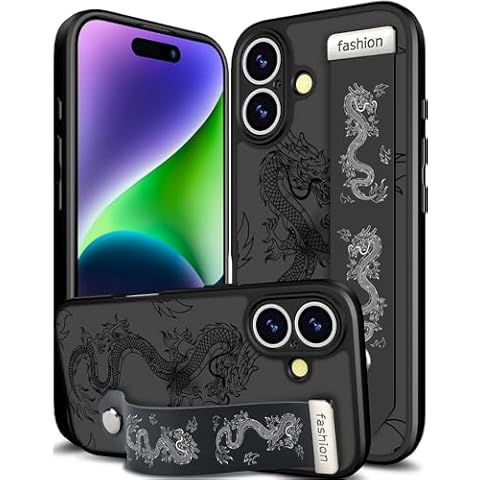 Cisland Compatible with iPhone 16 Plus Case Cute with Strap Stand Finger Kickstand,Designer Silicone Cover for Women Girls Abstract Flowers Herbs Floral Cover