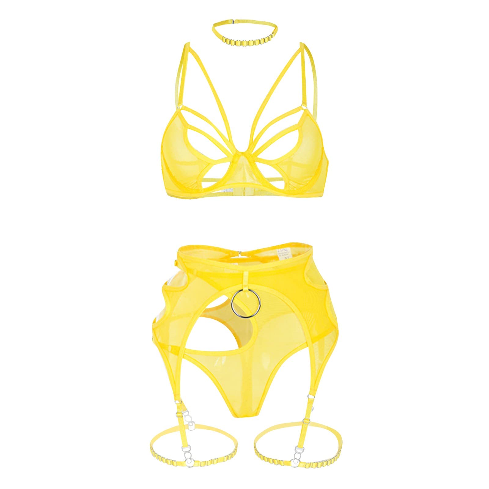 Set di Lingerie Sexy in Rete da Donna, Reggiseno A Vita Alta, Slip, in Due Pezzi, Rosa, S