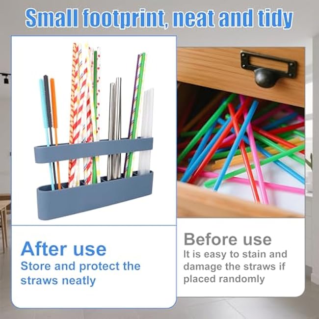 Magnetic Straw Organizer, 6 Slots Silicone Cabinet Straw Holder Dispenser Organizer for Cabinet Counters Cupboards Kitchen Storage