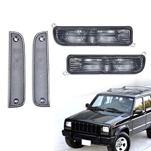G-PLUS Corner Lights & Bumper Signal Lights Compatible with 1997-2001 Jeep Cherokee XJ,4 Pieces (Smoky lens Chrome Housing Amber Reflector)