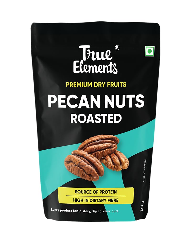 True Elements Roasted Pecan Nuts 120g - Crunchy Nuts | Healthy Snack | Rich in Protein and Fibre | Premium Dry Fruits | Roasted Nuts