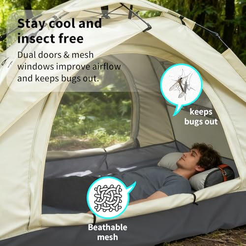 2-3 Person Instant Pop-Up Tent – Waterproof Oxford Fabric Camping & Beach Shelter, UV Protection, Lightweight 3kg, Quick Setup Pop Up Tent with Carry Bag - Image 5