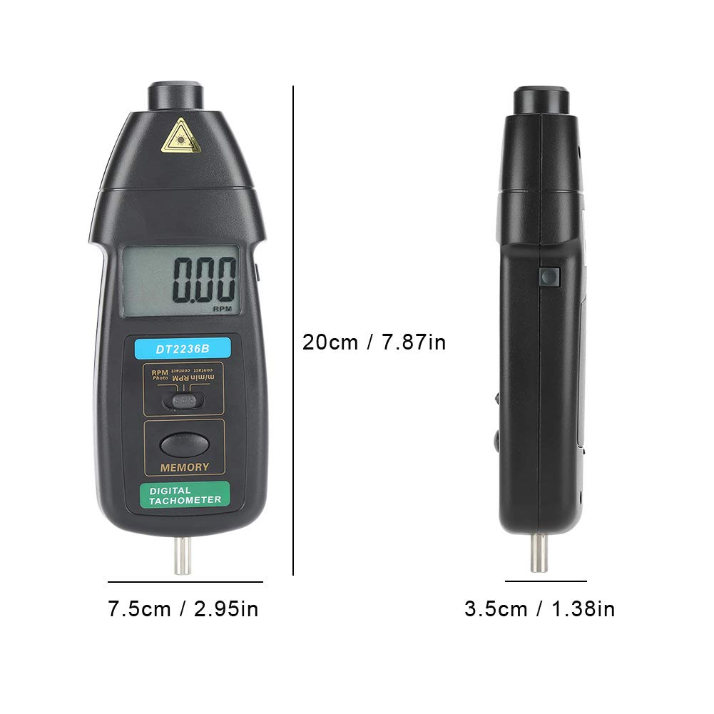 DT2236B Tachymètre photo/contact professionnel, Tachymètre numérique RPM Meter Contact Tachometer, 2.5~99,999 RPM Précision