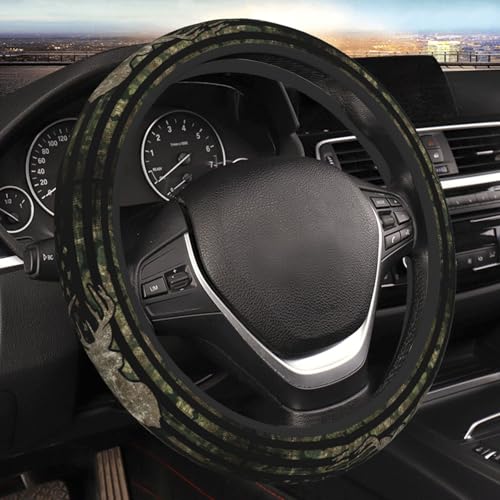 Military Camo Camouflage American Flag Hunting Deer Tactical Army Car Steering Wheel Cover,Non-Slip Elastic Neoprene-Sweat Car Accessories,Universal 15 Inch Fit Auto, Vans Trucks,Suvs, Truck