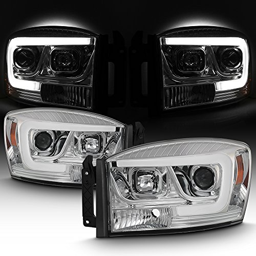 For 2006-08 Dodge RAM 1500 + 2006-09 Dodge RAM 2500 3500 LED Daytime Running Lamp Bar Projector Headlights Chrome Set