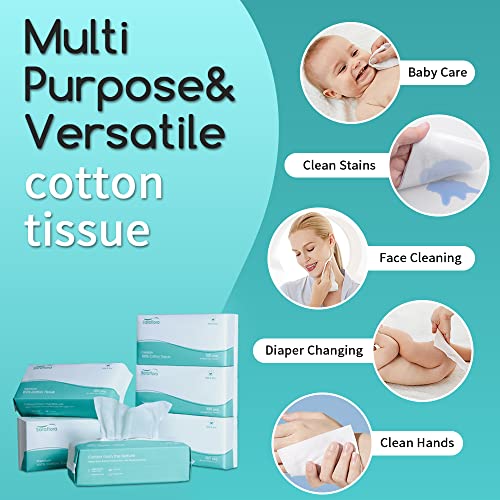 Image of Saraflora 100% Cotton Facial Tissue Soft Dry Wipe 6 Pack, Use for Sensitive Skin Disposable Face Towel Extra Thick Dry and Wet Use Disposable Cotton Tissues for Washing Face Makeup Wipes（600 Count ）