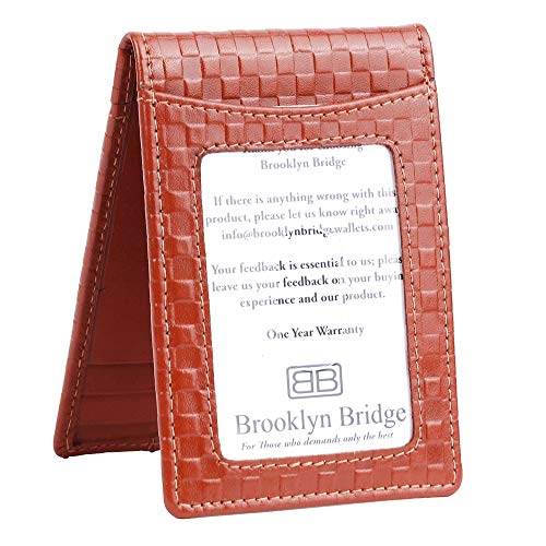 Image of Brooklyn Bridge Real Leather Money Clip Wallet for Men - Slim Front Pocket Bifold Credit Card Holder for Men with Gift Box (Chess Brown 2)