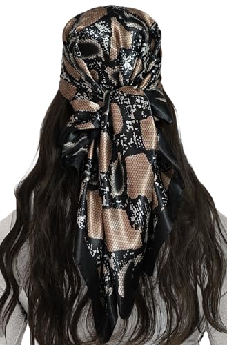 Womens Head Scarf Satin Hair Scarf Printed Square Scarf Like Silk Bandanas for Women 35 Inches
