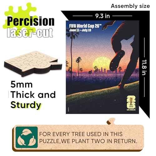 Image of FIFA World Cup 2026 City Puzzle Los Angeles Poster - Wooden Puzzle for Adult, 200 Pieces Unique Shape Puzzle, 5MM Thick, Creative Collectible Gift for Fans, Officially Licensed Product, 9.3x11.8''