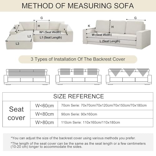 Votoko Sofabezug 1 2 3 4 Sitzer, Waschbare Couch Überzug, Sofaschoner rutschfest, Sofabezug l Form, Rechteckig Sofadecken für Sitzfläche, Universelle Sofa Überzug(Grau, 70x150cm)