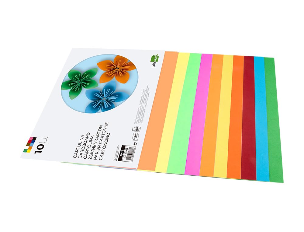 Blocco lavori manuali leiderpapel cartoncino 240x315mm 10 fogli 5 colori neon + 5 colori intensi