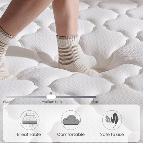 Image of Queen Mattresses 14 Inch, Soft Gel Memory Foam Mattress in a Box with Euro Top Medium Plush Feel, Supportive Independent Pocket Springs for Pressure Relief & Motion Isolation