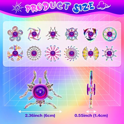 Image of 12-Pack Alloy Metal Fidget Spinners, Durable Office Desk Sensory Toys for Stress Relief & Anxiety, Cool Fidget Spinners Bulk, Fidget Toy Gift for Kids Adults, Christmas Party Favors
