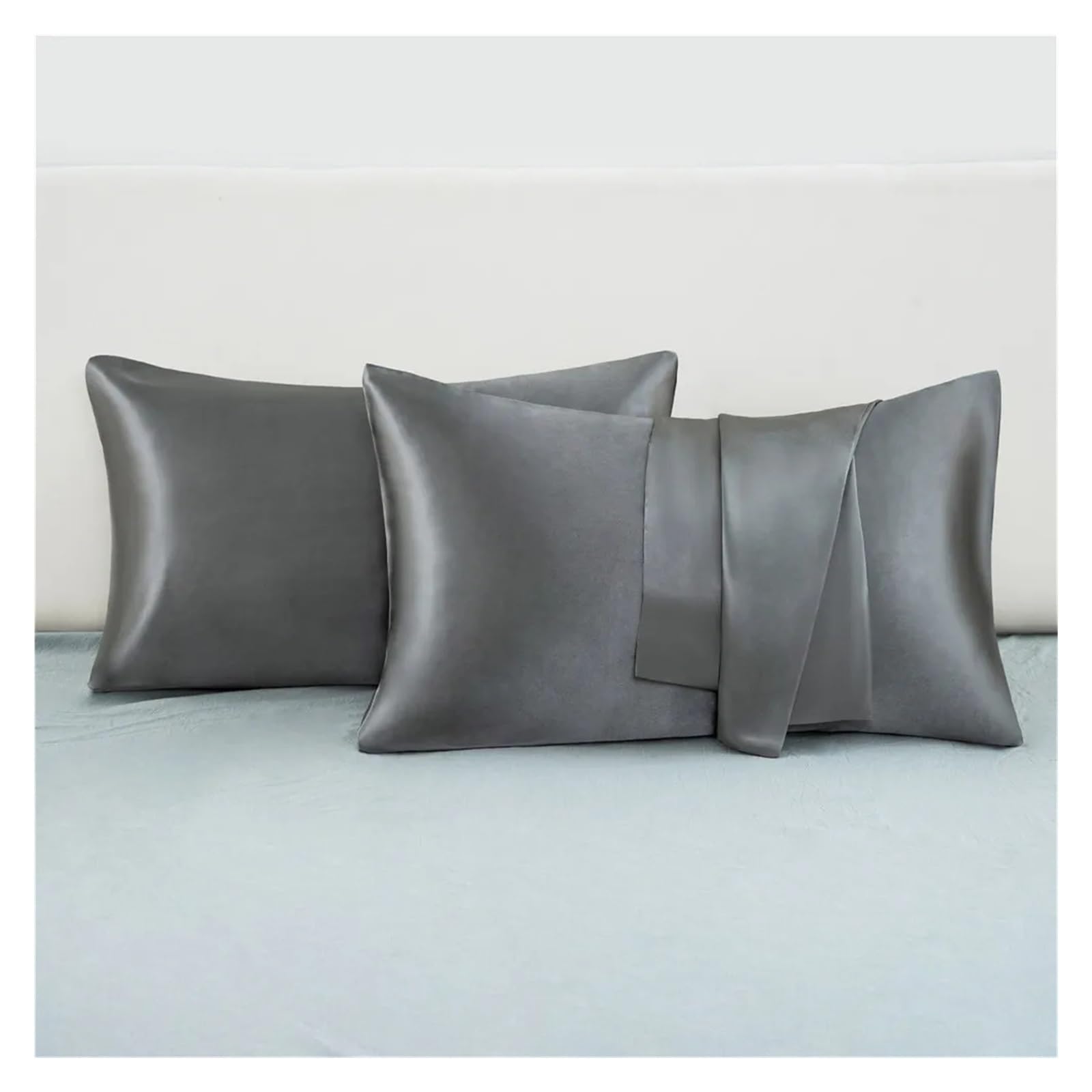 Seidiger Satin-Hautpflege-Kissenbezug, Kissenbezug for Zuhause, Hotel, Reisen(Black 10 Sets)