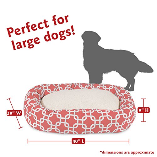 Image of Majestic Pet 40 Inch Links Sherpa Calming Dog Bed Washable - Cozy Soft Round with Spine for Head Support - Fluffy Donut 40x29x9 (inch) - Round Pet Bed Large - CORAL