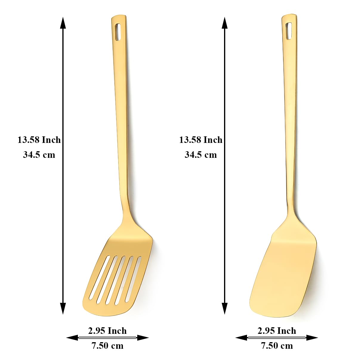 Gold Spatulas Set of 2, Kyraton Stainless Steel Spatula, Metal Spatulas, Kitchen Solid Slotted Turner, Titanium Gold Plating Cooking Utensils Set, Dishwasher Safe