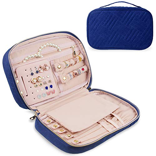 homchen Sac de Rangement pour Bijoux de Voyage pour Bracelet, Boucles d'oreilles, bagues, Colliers, Bleu, Taille M