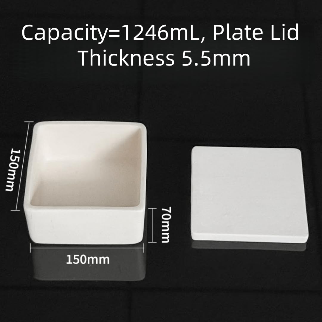 Crogiolo in allumina al 99% - Contenitore in corindone ceramico resistente alle alte temperature for uso industriale e di laboratorio, 1 pezzo(150x150x70mm)