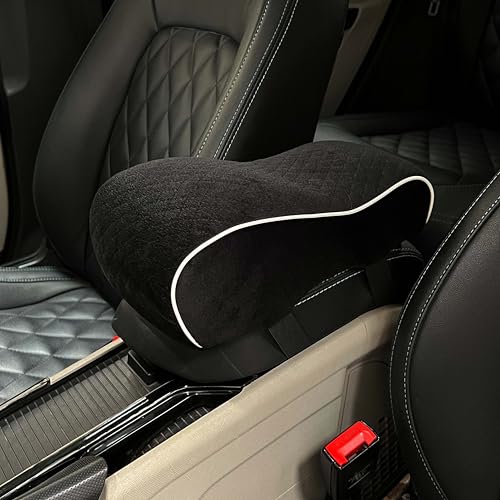 Image of Carigiri ComfiRest Car Armrest Cushion| Memory Foam Arm Cushion| Universal for All Cars| Armrest Support Extender| Height Armrest Pad(White Seam,Breathable Velvet)