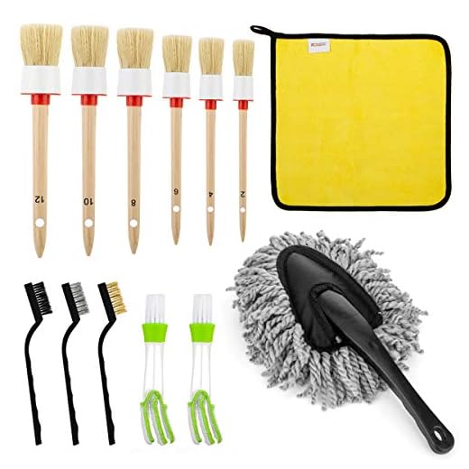 13 Pcs Car Detailing Brush Set for Cleaning Auto Interior - Including 6 pcs Detail Brush, 3 pcs Wire Brush, 2 pcs Automotive Air Conditioner Brush, Car Duster Brush & Cars Drying Towels
