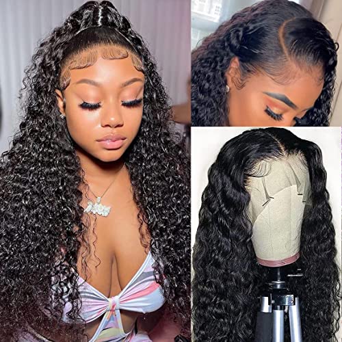 Image of Lace Frontal Wigs Human Hair Water Wave Wig HD Transparent Lace Front Wigs Human Hair Wet and Wavy Virgin Hair Wigs Pre Plucked Hairline with Baby Hair Deep Wave Human Hair Wigs for Women 20