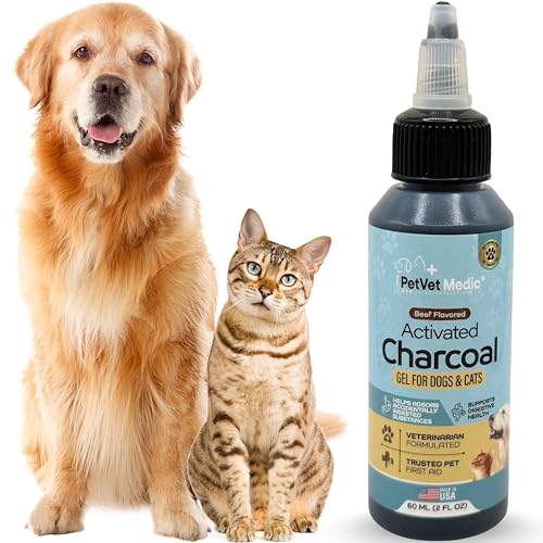 Pet Vet Flavored Activated Charcoal Gel for Dogs & Cats (60ml Bottle), Dog First Aid Activated Charcoal, Absorbs Toxins, Supports Poisoning, Diarrhea & Gas Relief, Emergency Pet Dog Supplies (Beef)
