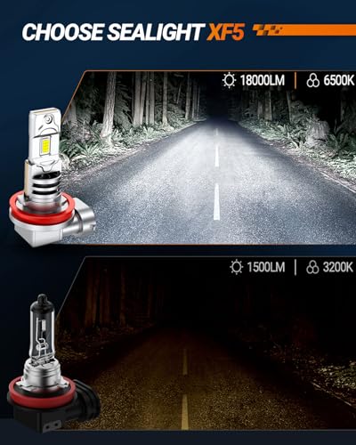 SEALIGHT H8/H16/H11 LED Bulb, 18000LM 1000% Brighter H8 H16 Fog Lights,H11 Bulbs 12000RPM Cooling Fan,Pack Of 2