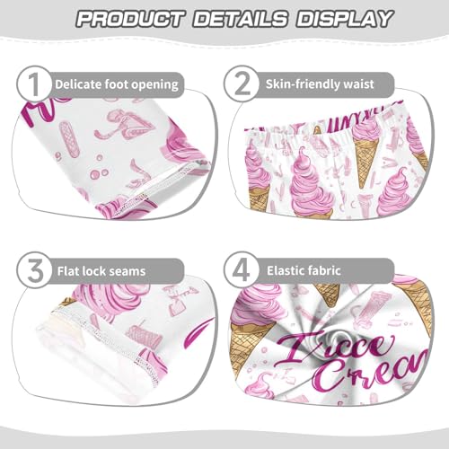 Ice Cream Cones Girls' Leggings Toddler Doodles Pink Swirls Kids Yoga Pants Dance Active Tights 4T3