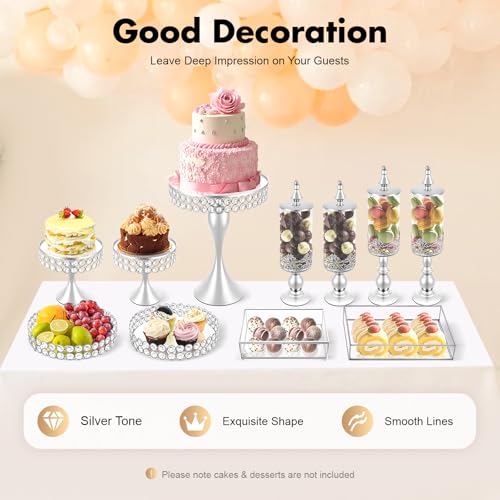 Cake Stand Set Dessert Table Display Set 11 PCS Silver Treat Stands for Dessert Metal Cake Dish for Birthday Party Wedding Ceremony - Image 5