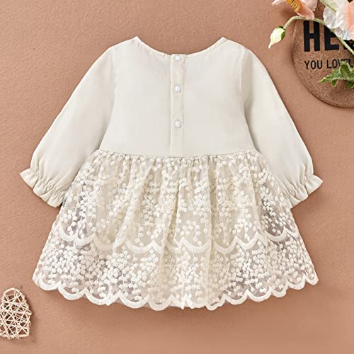 Newborn Infant Baby Girl Fall Winter Romper Dress White Beige Boho Lace Floral Clothes Toddler Long Sleeve Bodysuit2
