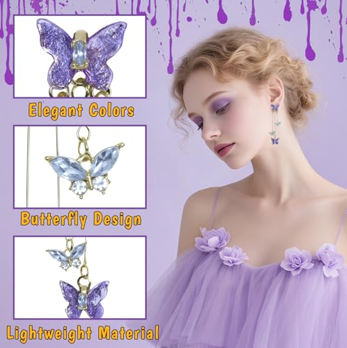 Purple Butterfly Earrings for Women with Lavender Dress, Sparkle Crystal Halloween Dangle Earrings for Fairy Dress, Butterfly Costume & Singer Costume Outfits3