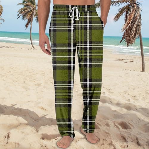DuDubaby Pajama Pants Men Wide Leg Sweatpants Baggy Drawstring Elastic High Waisted Palazzo Athletic Travel Plaid Loose Fit4