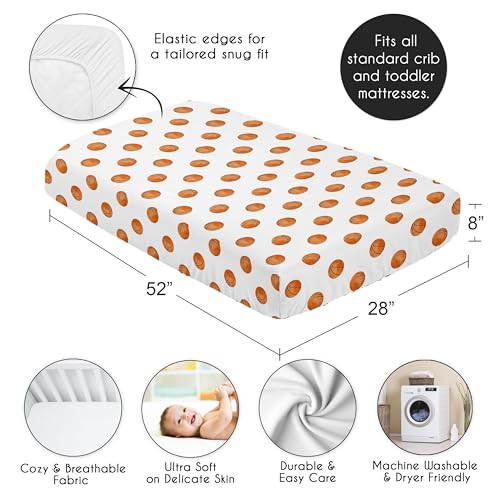 Image of Sweet Jojo Designs Fitted Baby Crib Sheets (Basketball) for Boys or Girls, Infant Nursery, Toddler Room - Standard Size (Orange & White Sports Balls for the Watercolor, Vintage Sport Theme Collection)