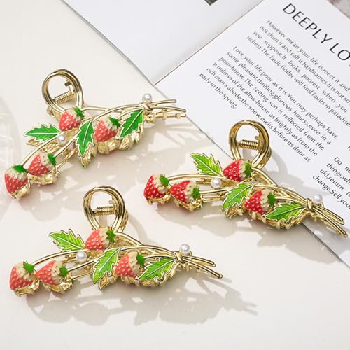 Cute Strawberry Hair Clips Pink Claw Clip Metal Fruit Claw Clips Strawberry Hair Accessories Cottagecore Accessories for Women Girls Gifts