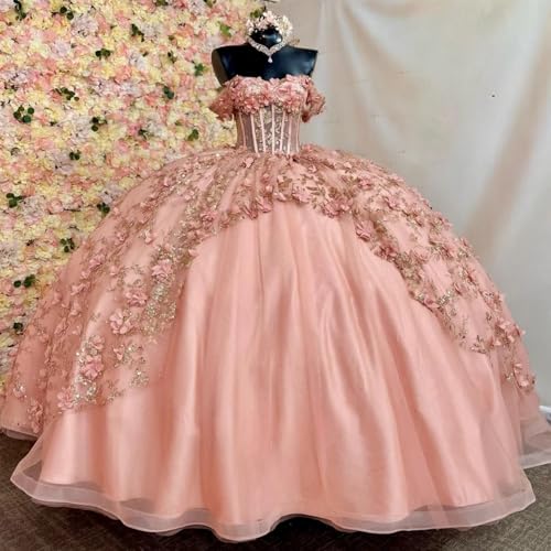 Off Shoulder 3D Floral Quinceanera Dresses Ball Gown Puffy Princess Sweet 16 Dress4