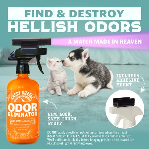 Angry Orange Pet Odor Eliminator For Strong Odor - Citrus Deodorizer For Strong Dog Or Cat Pee Smells On Carpet, Furniture & Indoor Outdoor Floors - Puppy Supplies - (24 Fl Oz + Uv Flashlight) #TOP1