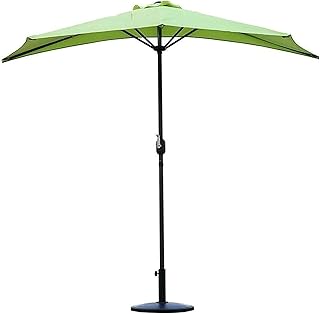 HZH Guarda-chuva de pátio guarda-sóis de jardim ao ar livre guarda-sol de pátio meio redondo com manivela, guarda-chuva de mercado ao ar livre protetor para jardim de quintal, com base de guarda-sol