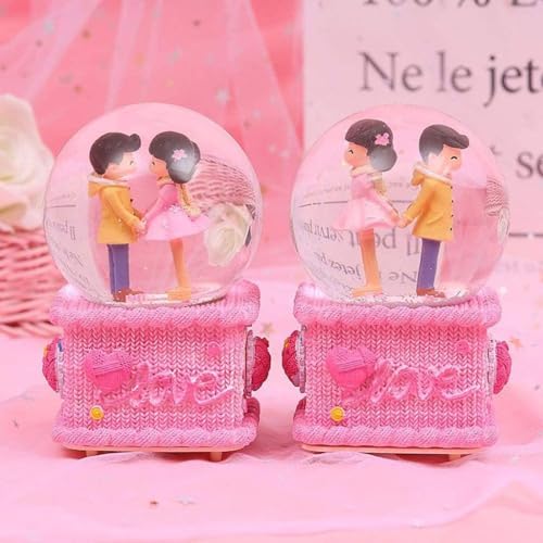Caja de música con bola de cristal y estatua de pareja para decoración 5