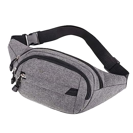 Riñonera Mujer Hombre con 4 Bolsillos con Cremallera, Mochila para Deportes Al Aire Libre, Impermeables con Correa Ajustable del, para Correr, Deportes, Senderismo, Unisex (Gris)